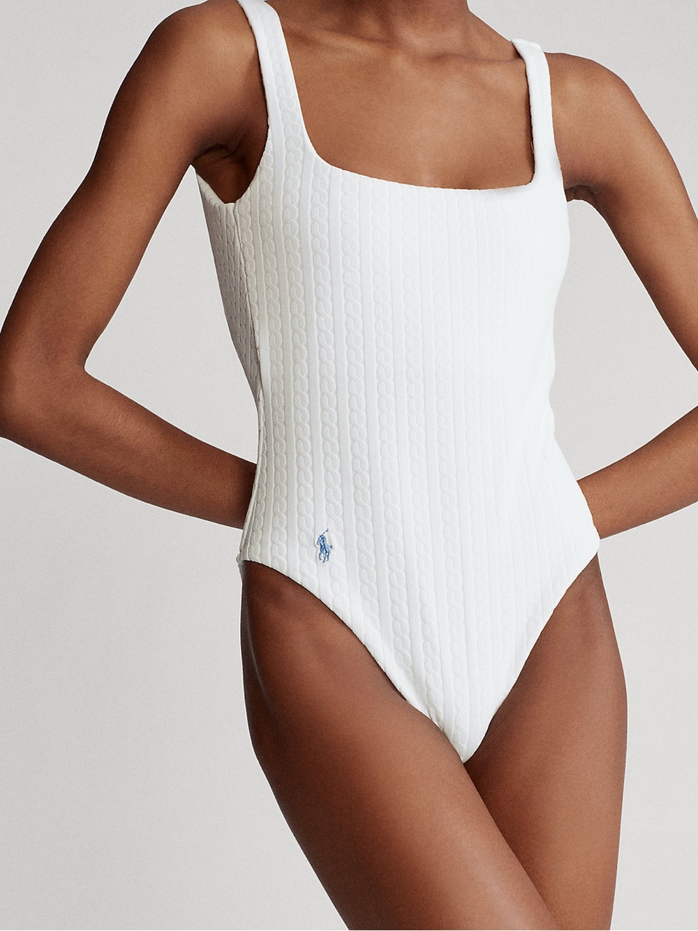 Ralph Lauren White Cable-Textured Square-Neck One-Piece Swimsuit